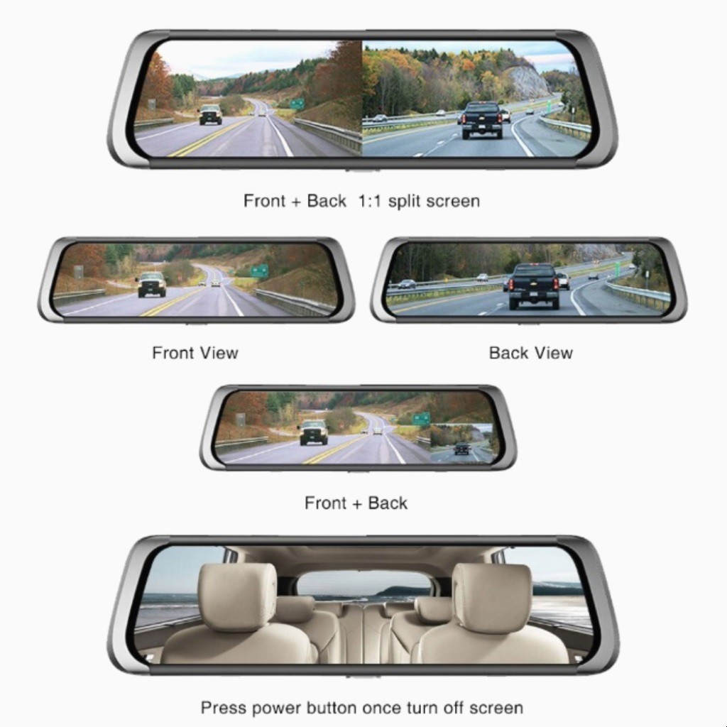 Car DVR Stream Rearview Mirror Dash 9.66 Inchi IPS Touch Screen Full HD 1080P