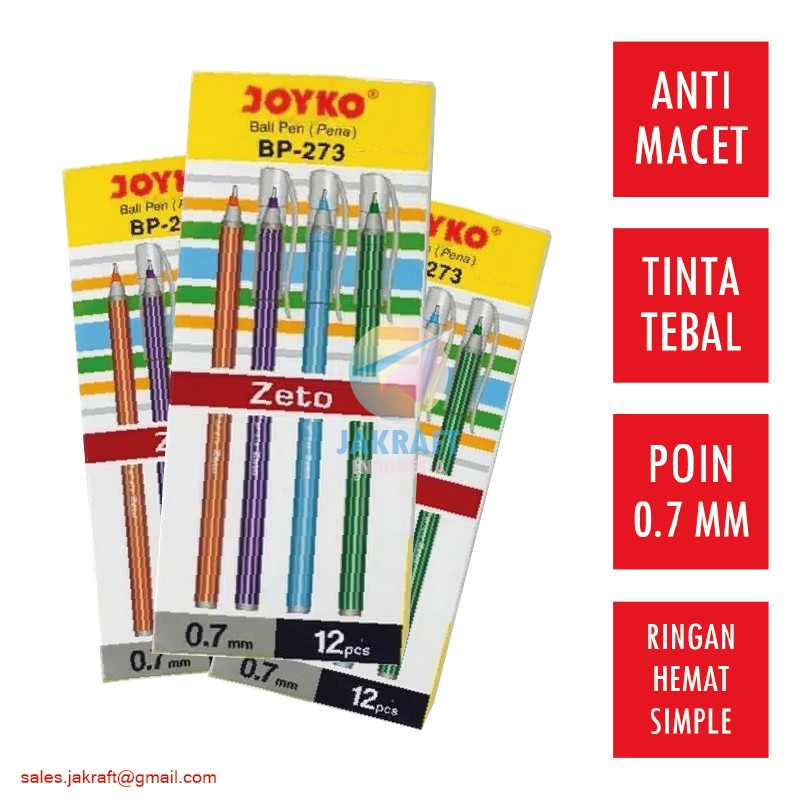 

(12 Pcs) Pulpen Bolpen Ballpoint Pen JOYKO BP-273 ZETO Hitam Black 0.7 mm Murah