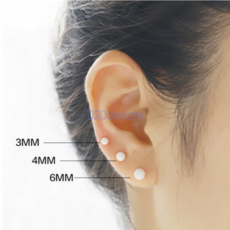 Nyata 925 Sterling Silver Anting-Anting Bola Manik-manik Studs Anting-Anting Wanita Bulat Stud Dicap Wanita Hadiah