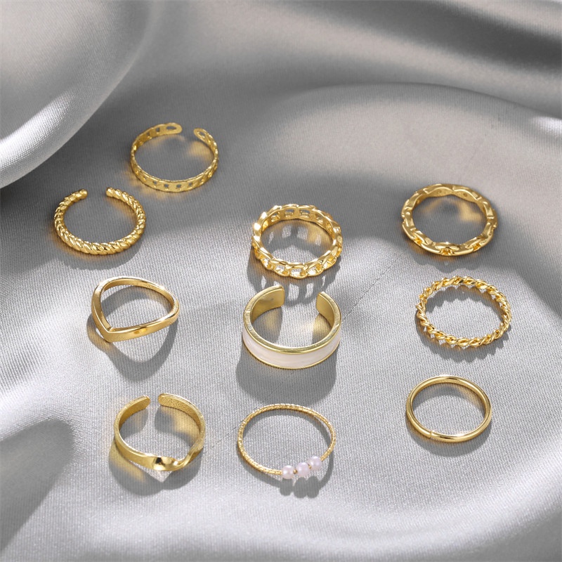 10pcs / Set Cincin Mutiara Inlaid Untuk Aksesoris Perhiasan Wanita