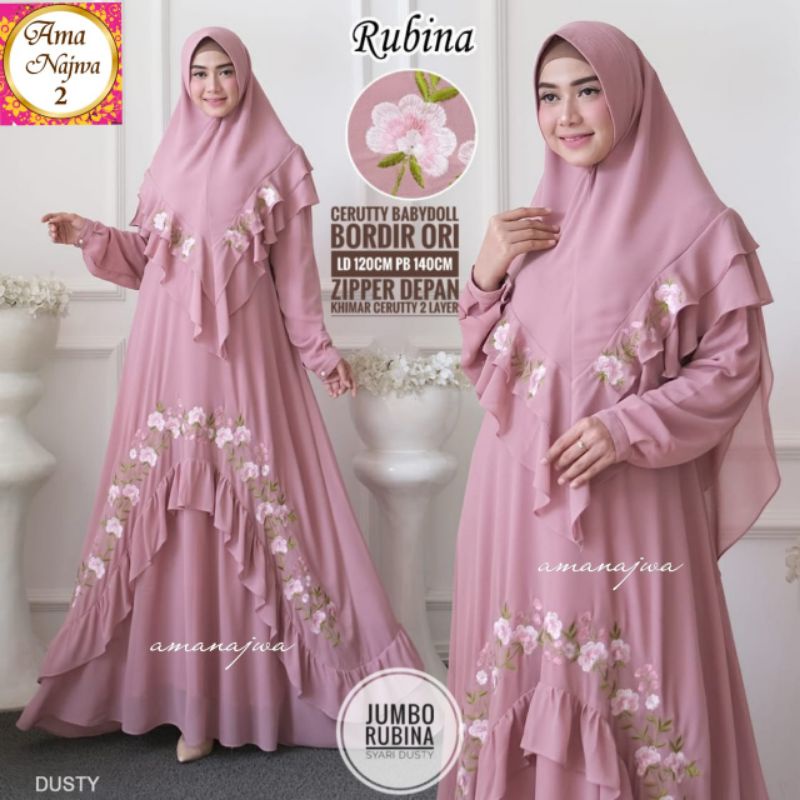 Gamis Jumbo Syari Asf Rubina Ceruti Babydoll / Busui Zipper Depan Ld 120 Pb 140
