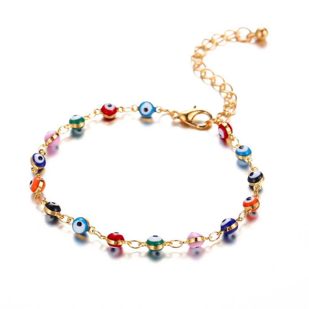 Solighter Eyes Beads Gelang Kaki Untuk Wanita Alloy Rantai Silver Gold Beads Bohemian