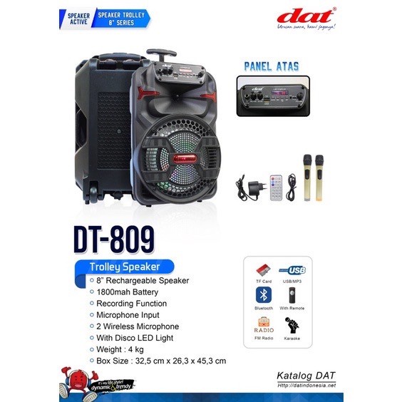Speaker Trolley DAT DT 809 Portable Speaker Bluetooth DT-809 Troli 8"
