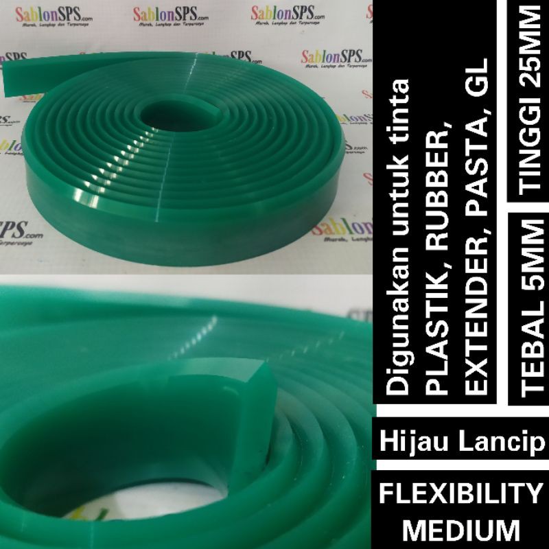 Rakel Sablon Hijau Lancip 5mmX25mm kekerasan 75A