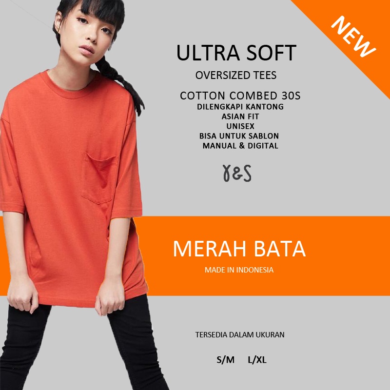 Kaos Polos Oversized With Pocket Cotton Combed 30s Yarn Spindle Ultrasoft Bricks/Merah Bata