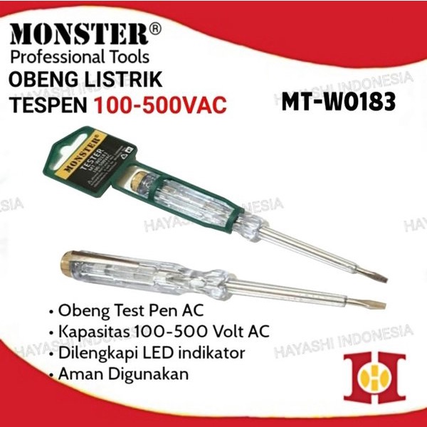 Obeng Min Tespen Listrik Testpen 100 500 AC VAC Volt Lampu Indikator - 5pcs