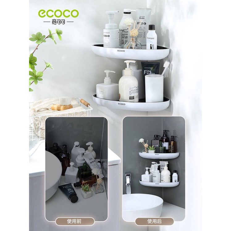 ECOCO Corner Shelf Grey - Rak Siku Tembok Tempat Sabun Shampo Kamar Mandi Toilet Skincare Dapur Multifungsi