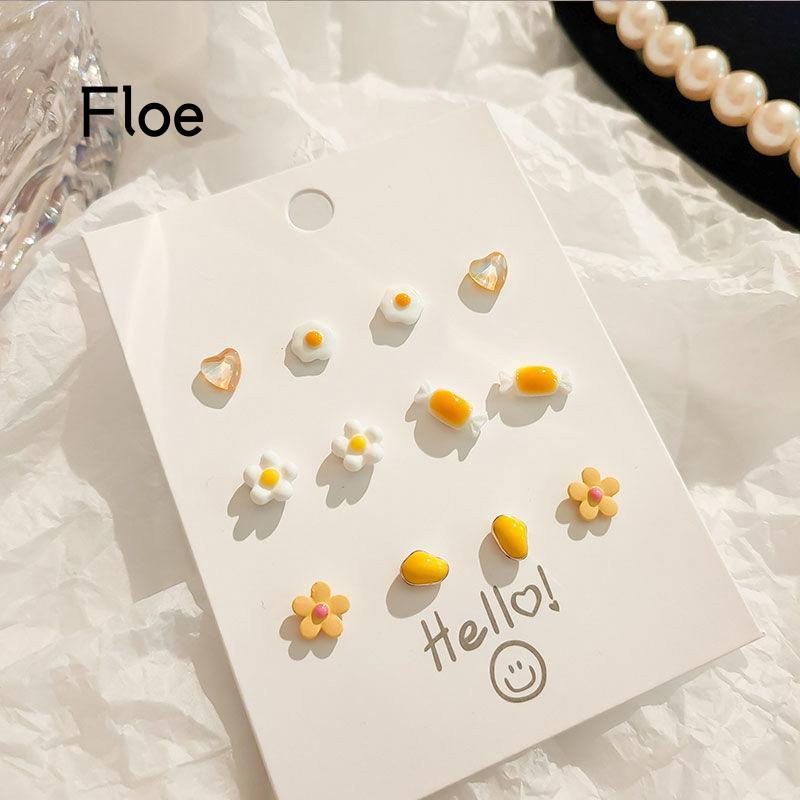 Fl 6 Pasang / Set Anting Tusuk Bahan Keramik Desain Lukisan Gaya Simple / Trendy Untuk Wanita