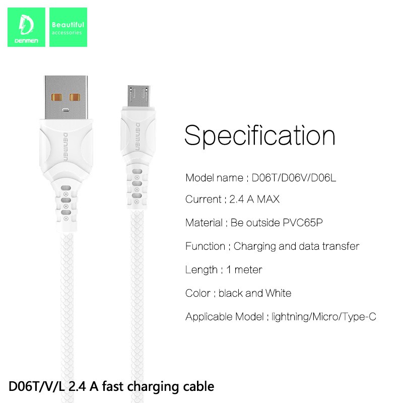 [WS] Kabel Data USB 2.4 D06V Cable with Male to USB Lightning, USB Data and Charger to USB Male