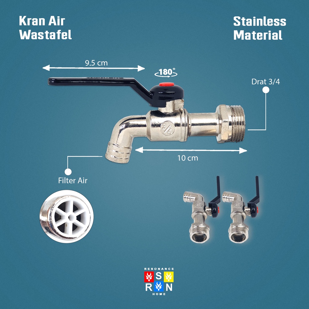 Kran Air Besi Gagang Hitam 3/4&quot; l Keran Tembok Besi Resonance Home