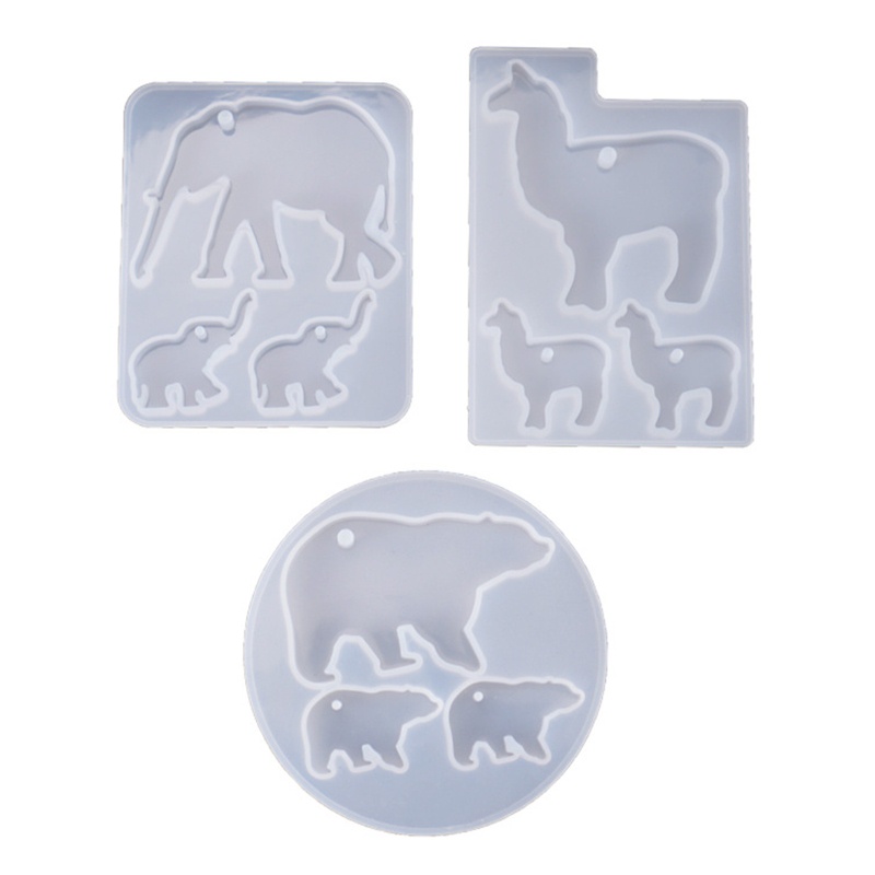 SIY  3Pcs Crystal Epoxy Resin Mold Elephant Alpaca Bear Keychain Casting Silicone Mould Set DIY Crafts Jewelry Pendant Making Tools