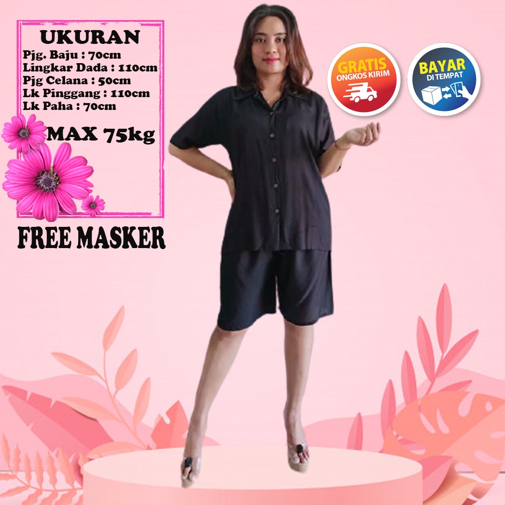 Setelan Wanita Polos Rayon Lengan Pendek / Setelan Polos Wanita Jumbo Murah / Setelan Kemeja Wanita