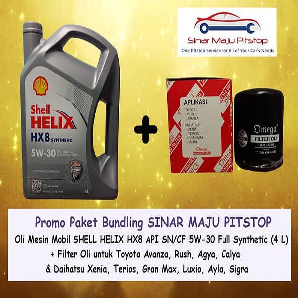 Paket Bundling Oli SHELL HELIX HX8 SN 5W-30 ORIGINAL 4 Ltr & Filter Oli TOYOTA AVANZA & TOYOTA RUSH