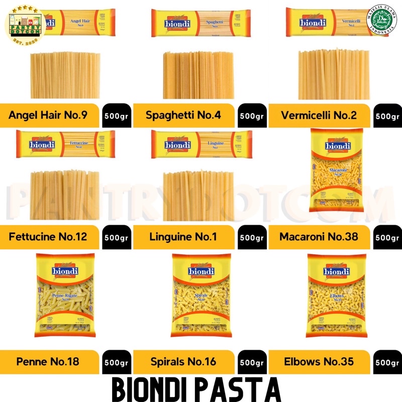 

BIONDI PASTA - SEMUA VARIAN- ALL VARIANT - 500g - IMPORT PRODUK THAILAND- linguine- vermicelli- spaghetti- macaroni- angel hair- fettucine- spiral- penne