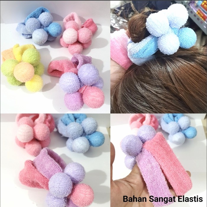 Ikat Rambut Besar Donat Kunciran Bola Bola Lucu 2 Warna Bahan Handuk