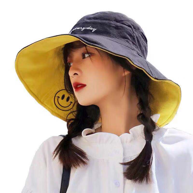 Topi Bucket Fisherman 2 Sisi Gaya Korea Casual untuk Wanita