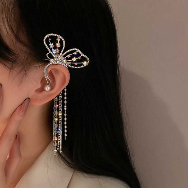 Fashion Mutiara Kupu-kupu Peri Anting Tren Su Anting-Anting Wanita Desain Rasa Kepribadian Menggantung Klip Telinga Aksesoris