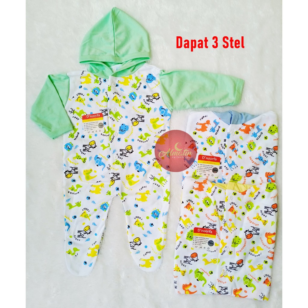 Jumpsuit/Sleepsuit Bayi D'noorfa Murah Motif Animal / Baju Kodok Newborn / TERMURAH Dapat 3 Pcs