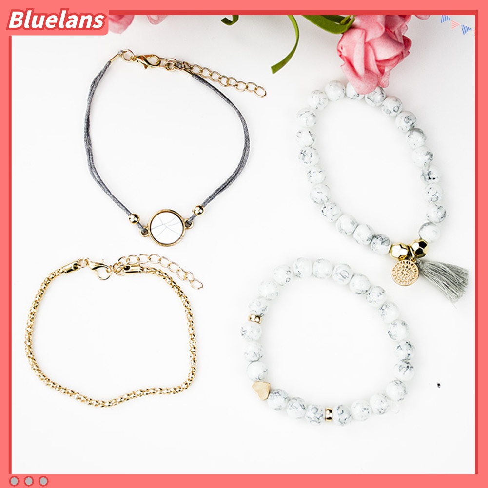 4pcs / Set Gelang Manik-Manik Pirus Imitasi Hias Rumbai Untuk Wanita