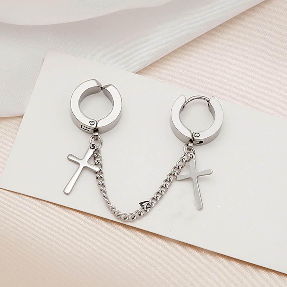 1 Pc Anting Rantai Rumbai Panjang Bahan Stainless Steel Gaya Punk Gothic Untuk Pria Dan Wanita