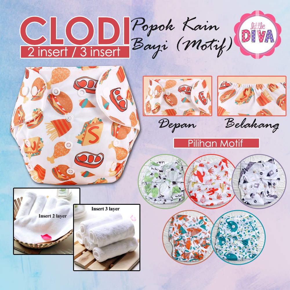 CLODI + INSERT Popok Bayi bahan Kain Kancing Cloth Diaper bisa dicuci pengganti diapers chn