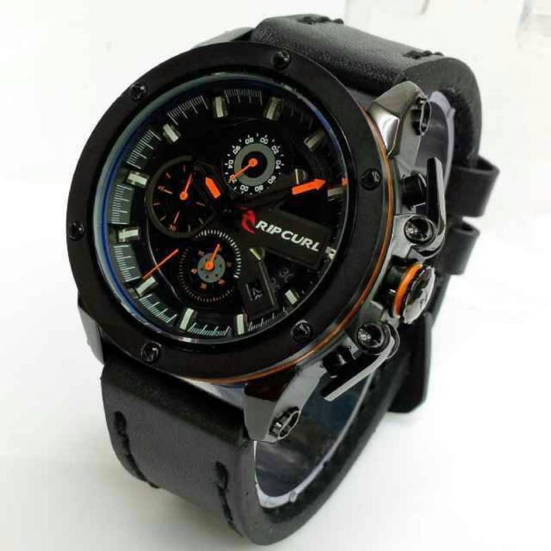 Jam Tangan Pria Ripcurl 5211 Bahan Kulit Crono Tanggal Aktif - Free Box Batre Cadangan Original