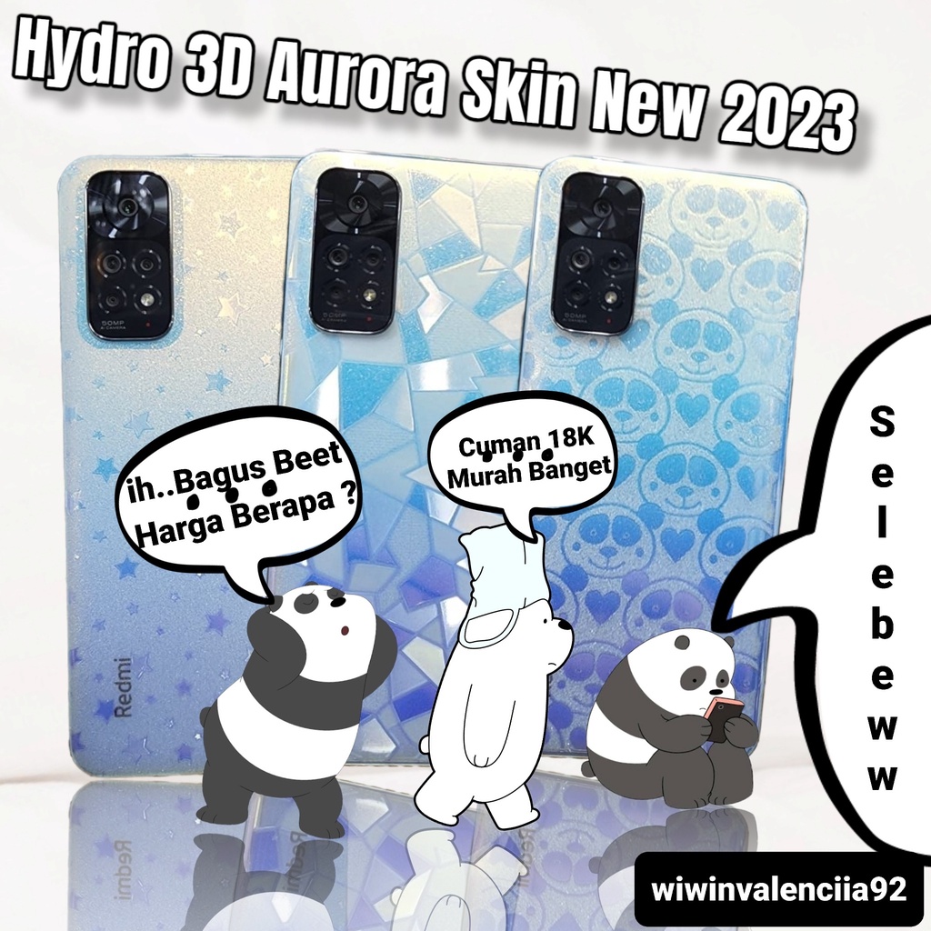 Hydro Skin 3D Aurora-Panda Baby Kawaii Cute-STAR Xiaomi POCO X5 5G F5 F4 F4GT F3 F2-PRO F1 M5 M5s M3 M3PRO M4PRO-4G X3-GT X3-NFC X3PRO X4 Garskin Belakang Hydrogel Jely Bening/Antigores-Gores Casing-Case/Caracter Motif/5D Anti Minyak OIL Custom i Bear s