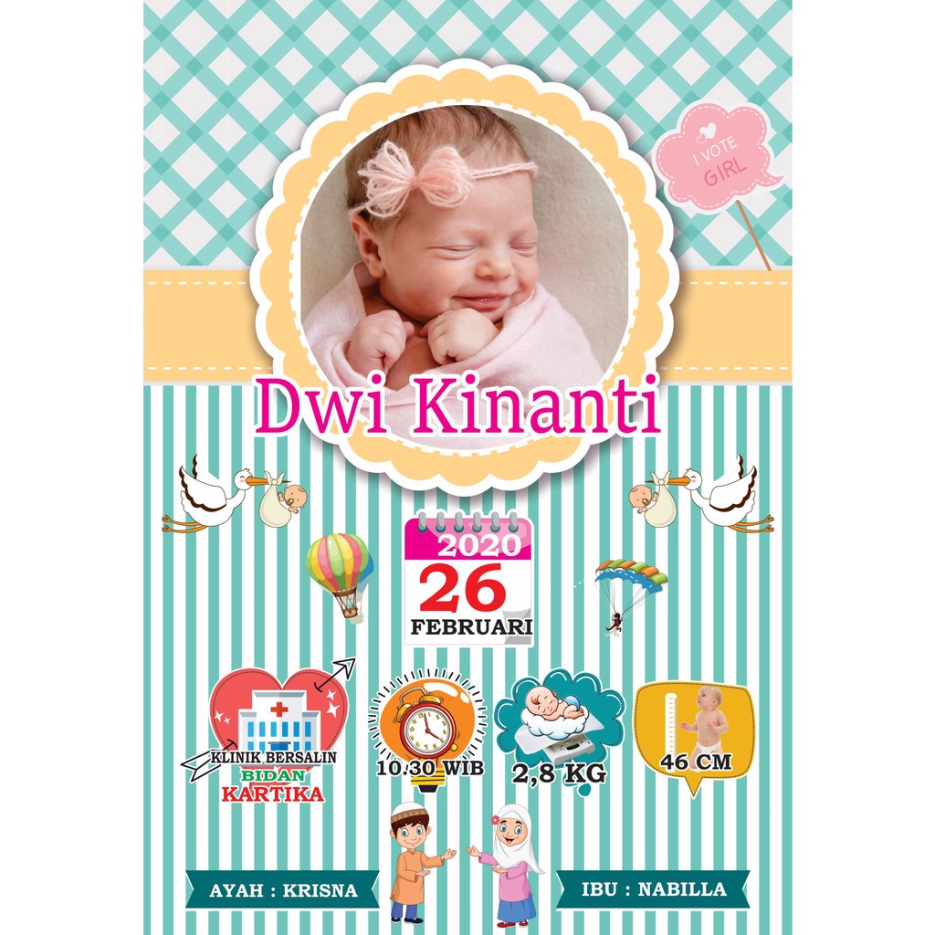 KARTU NAMA BAYI | BIO BABY | STIKER NAMA | KARTU NAMA AQIQAH | STICKER BAYI