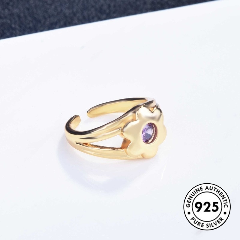 Cincin Sterling Silver 925 Model Terbuka Motif Hati + Bunga Dengan Berlian Imitasi Untuk Wanita