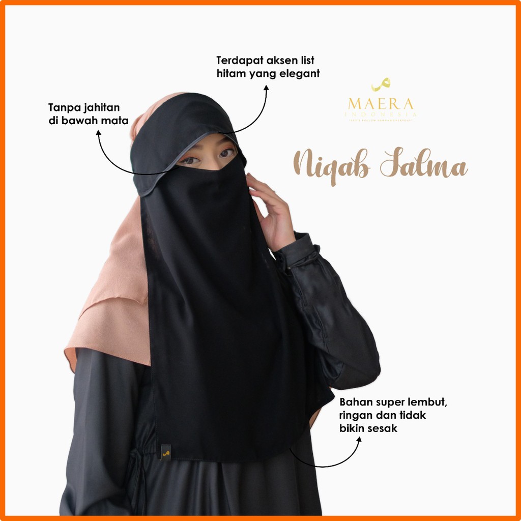 Maera Cadar Bandana JetBlack Poni List Sifon Silk Premium SALMA tanpa jahitan dibawah mata