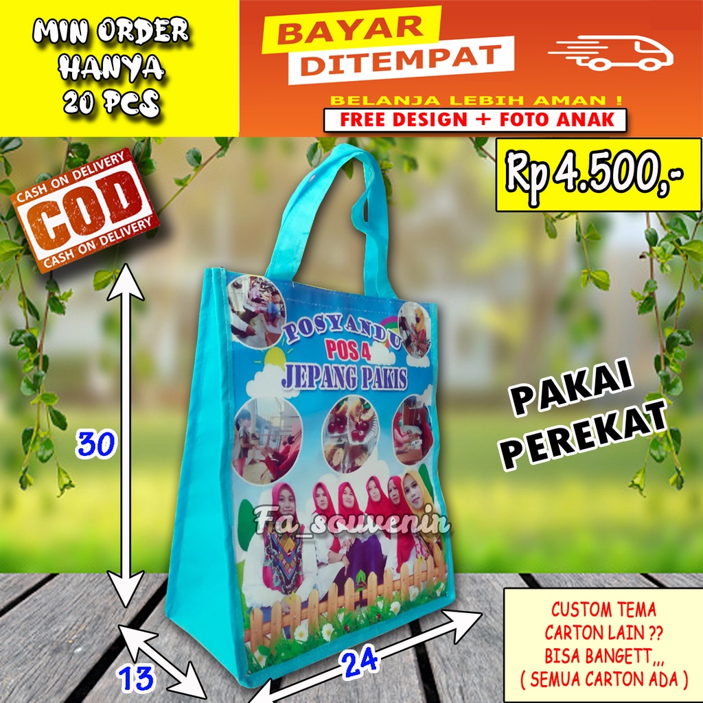Tas custom nama Tas Souvenir Ulang Tahun Ukuran SEDANG 30 x 25 x 13 Godiebag ulang tahun murah souve