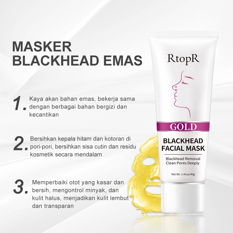 [BPOM]RtopR Emas Menghilangkan Komedo Masker Wajah Pori-pori Mengupas Hidung Masker Pembersih Hidung Wajah Pemutih Hidrasi Lumpur Emas 40g