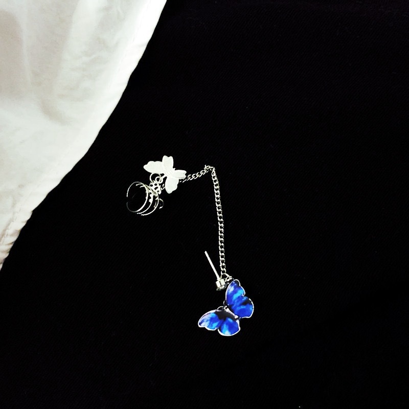 Butterfly Set Anting Tusuk / Jepit / Klip / Jepit Desain Kupu-Kupu + Rantai Rumbai Gaya Korea Untuk Wanita