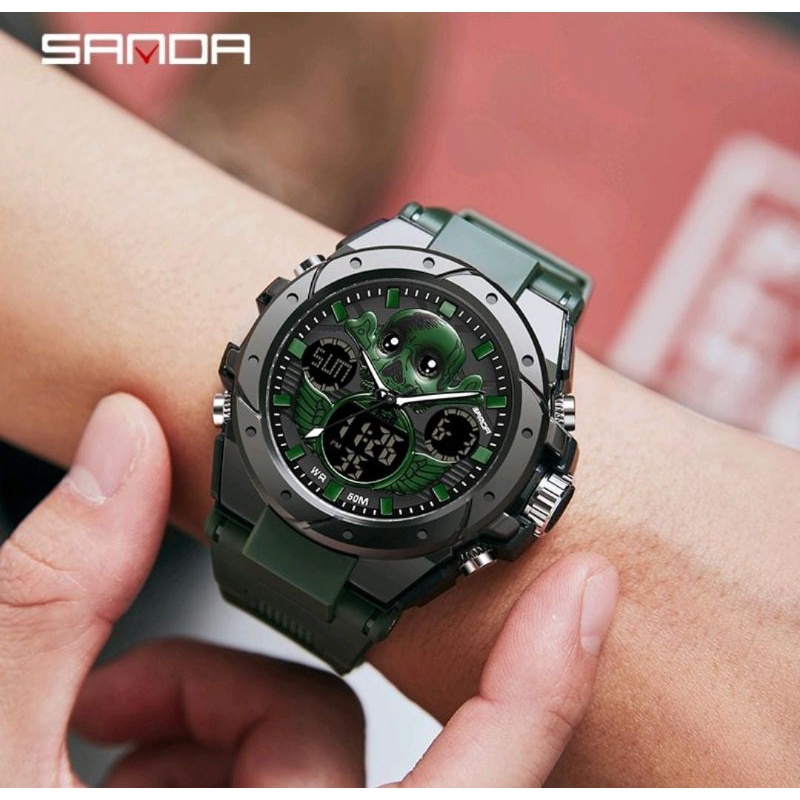 Jam Tangan Terlaris Outdoor S6087 Jam Tangan Pria Digital Analog Tali Rubber Chronograph Anti Air