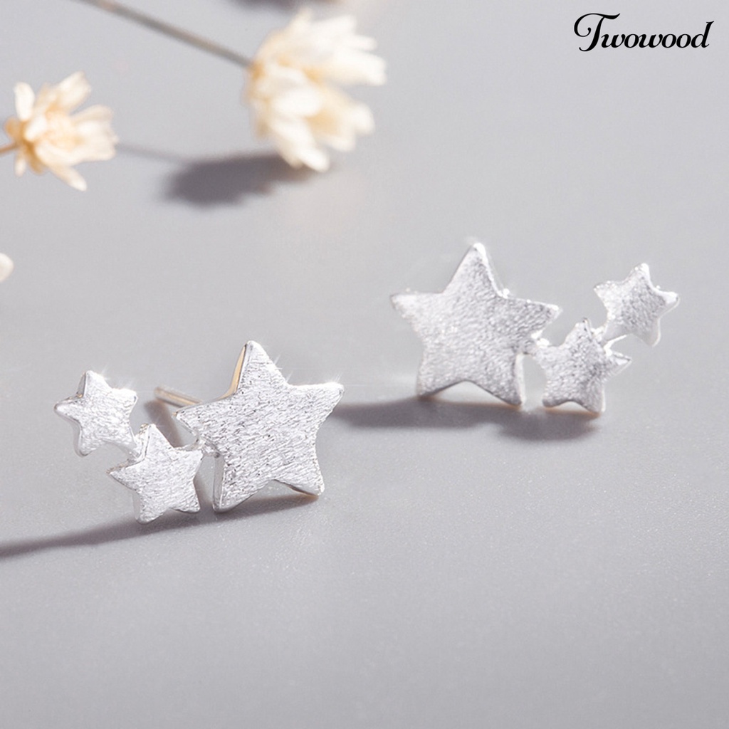 Twowood 1 Pair 3 Stars Ear Studs Elegant Jewelry Exquisite Cute Lightweight Stud Earrings for Wedding