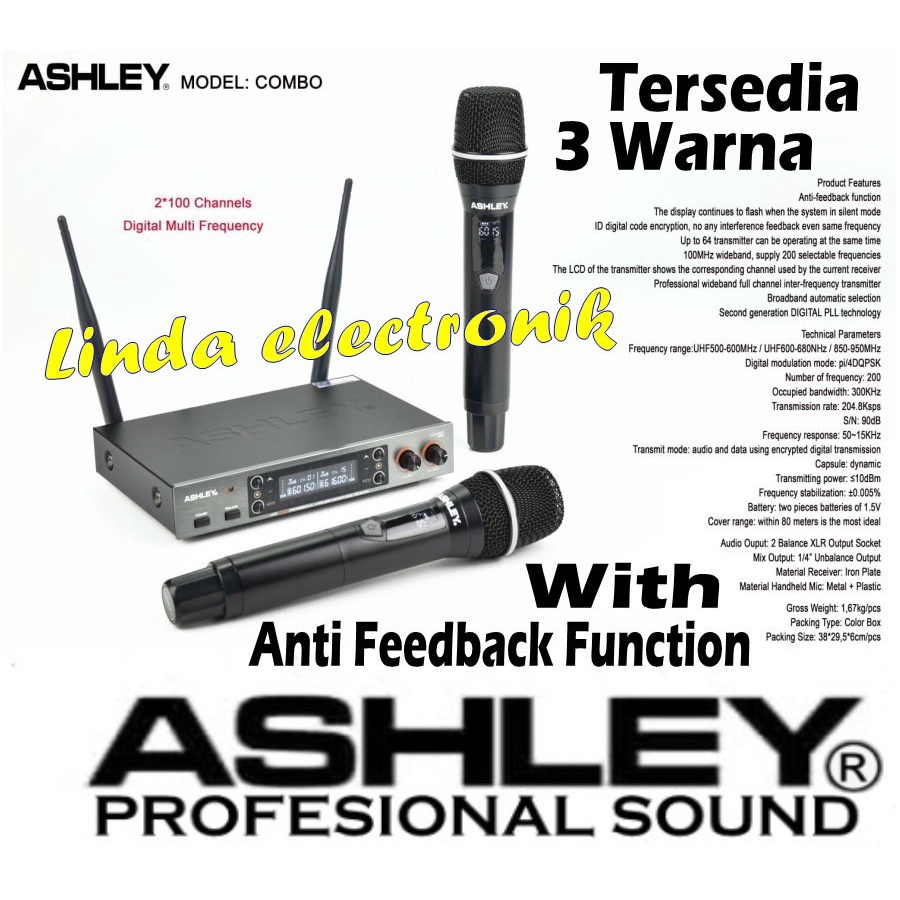 mic ashley combo 3 warna with anti feedback garansi resmi original