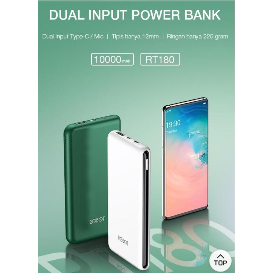 Power Bank Robot RT180 Single USB Fast Charging Dual Input Type C dan Micro