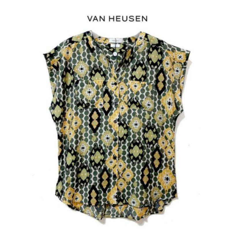 Van Heusen - Kemeja Blouse Corak Lengan Pendek Wanita | Size M