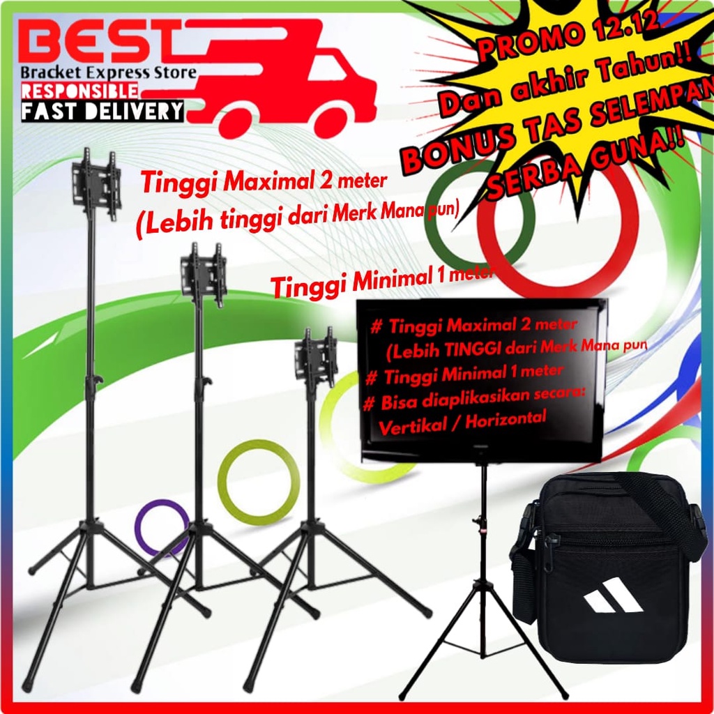 [GRATIS!! OBENG SET 16 in 1] Bracket tv Standing Tripod 14&quot; s/d 43&quot; | Universal | Waterpass | High Quality | cocok banyak merk TV