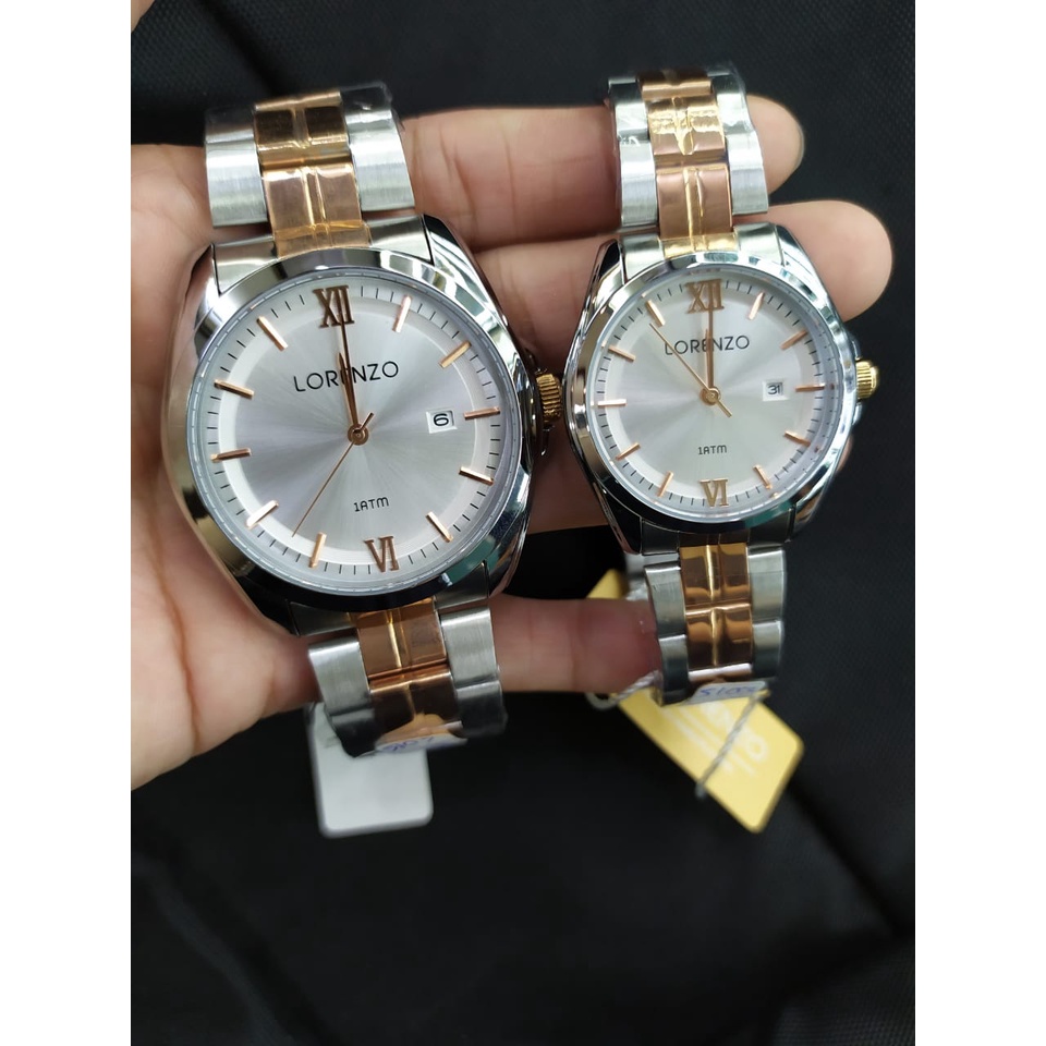 Jam Tangan Couple / Pasangan Lorenzo Original R-5103L Tanggal Aktif Strap Rantai Free Box