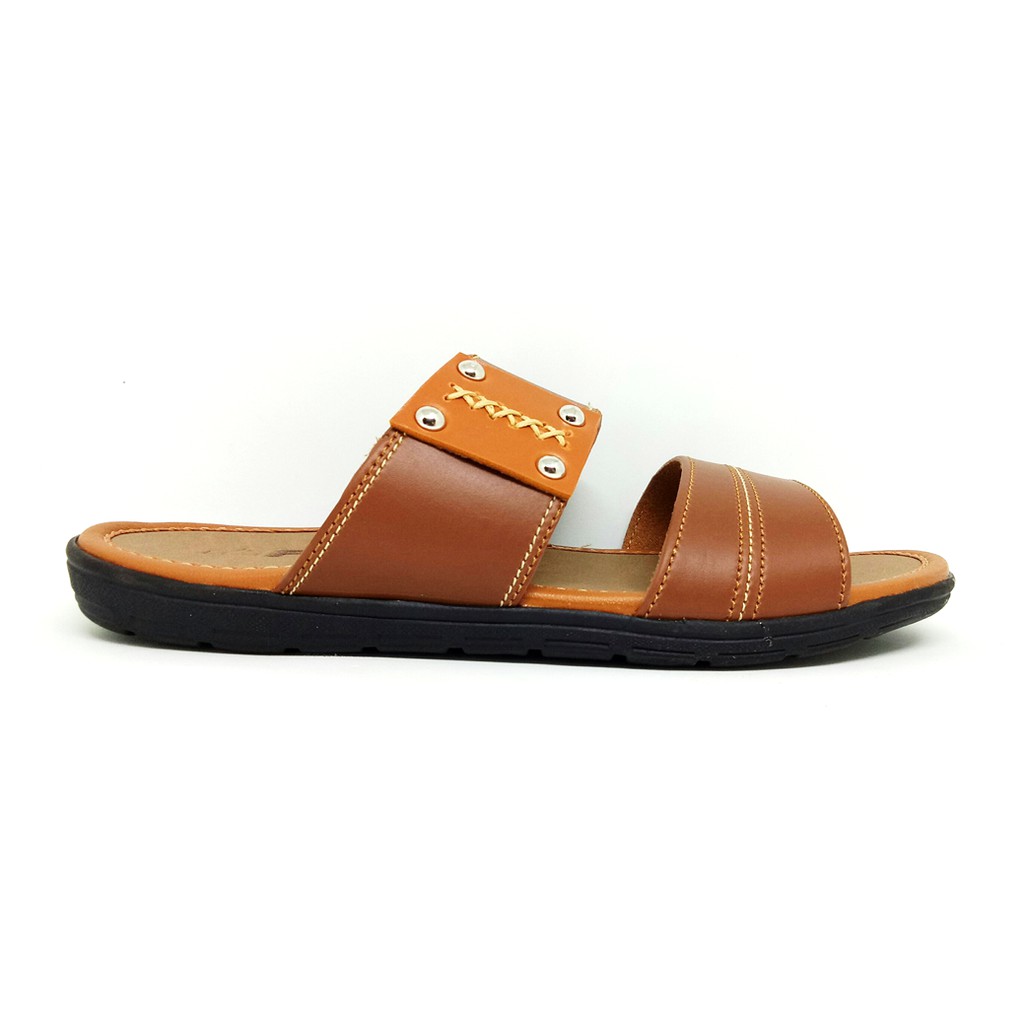 FIURI - Sandal Double Slip On Mocca - Sandal Murah Pria - Sandal Casual - Sandal Pria Kulit