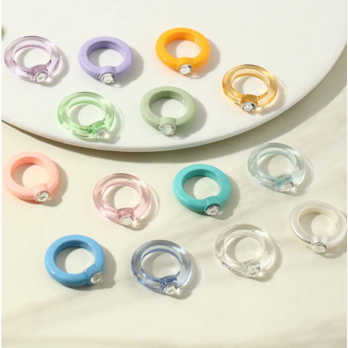 Cincin Bahan Resin Akrilik Jelly Warna-Warni Gaya Korea Untuk Wanita