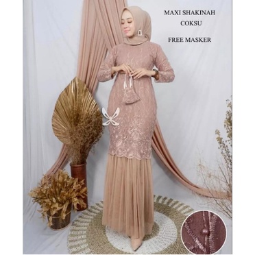 TERBARU Baju gamis wanita muslim lebaran terbaru 2022 Maxi shakinah brukat model duyung mewah free m