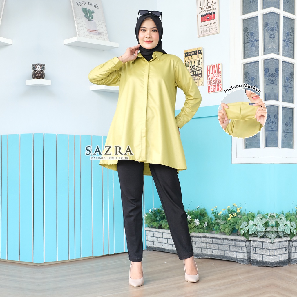 STANDAR-BIGSIZE | Classic Kemeja Wanita Tunik Polos Aneka Warna Bahan Katun Toyobo Original SAZRA-Lime