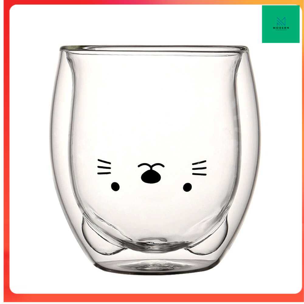 TD-DA LETUZI Cangkir Kopi Anti Panas Double-Wall Glass Cute Cartoon 250ml