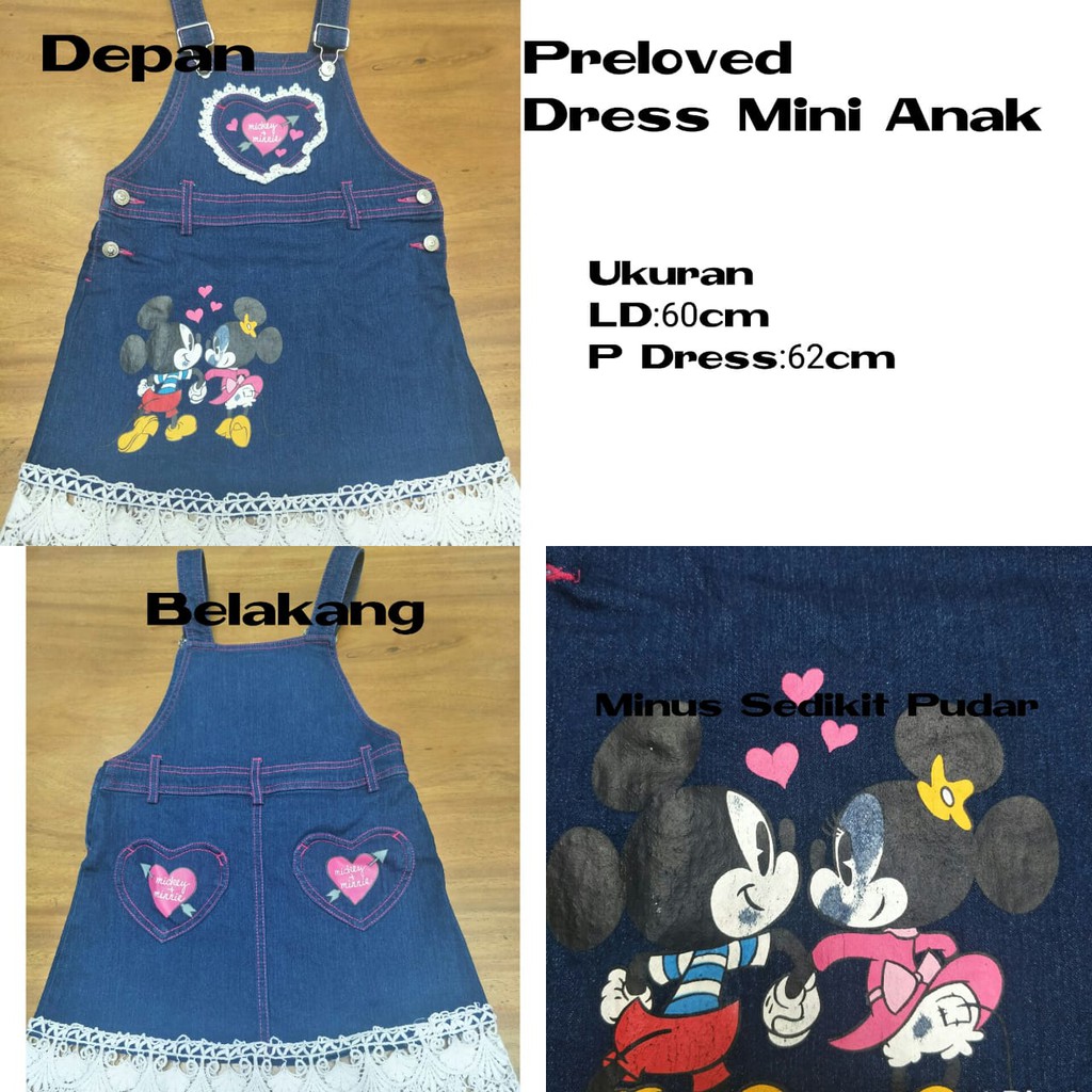 Preloved Dress Anak Princess Disney Minnie Mickey Brukat Batik Rok Jeans Perempuan