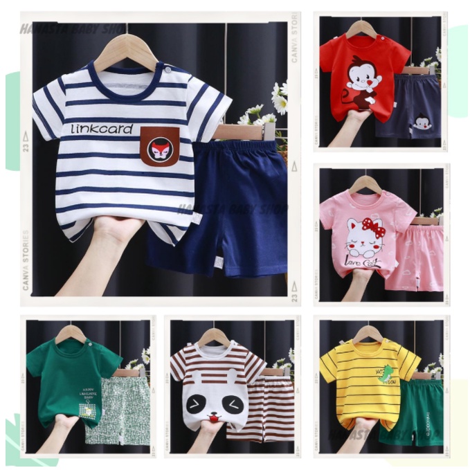 Setelan Lengan Pendek Kaos Anak / Baju Bayi Newborn Cewek Cowok import stelan