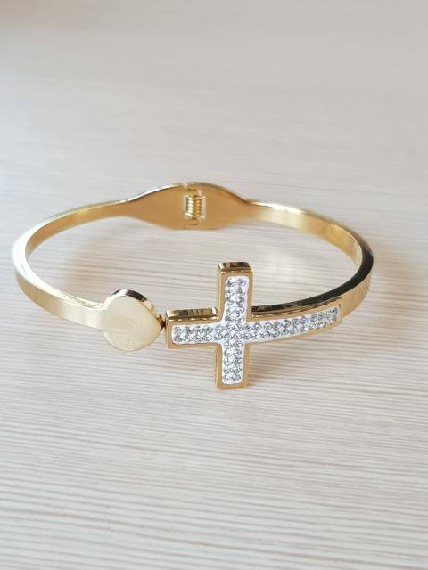 Gelang Fashion Salib Import Titanium Gold Antikarat Selamanya GG01