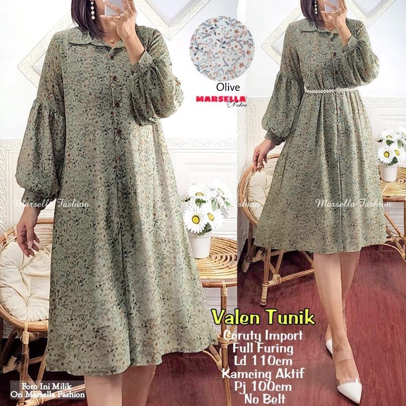 VALEN TUNIK BY MARSELLA BAHAN CERUTY IMPORT FULL FURING LD -/+110 ATASNA WANITA MOTIF BUNGA BUSUI TU