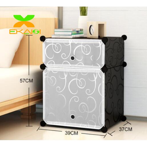 Ekaisi Lemari plastik bedside table anti air rak buku susun 2 pintu/kotak pintu karakter